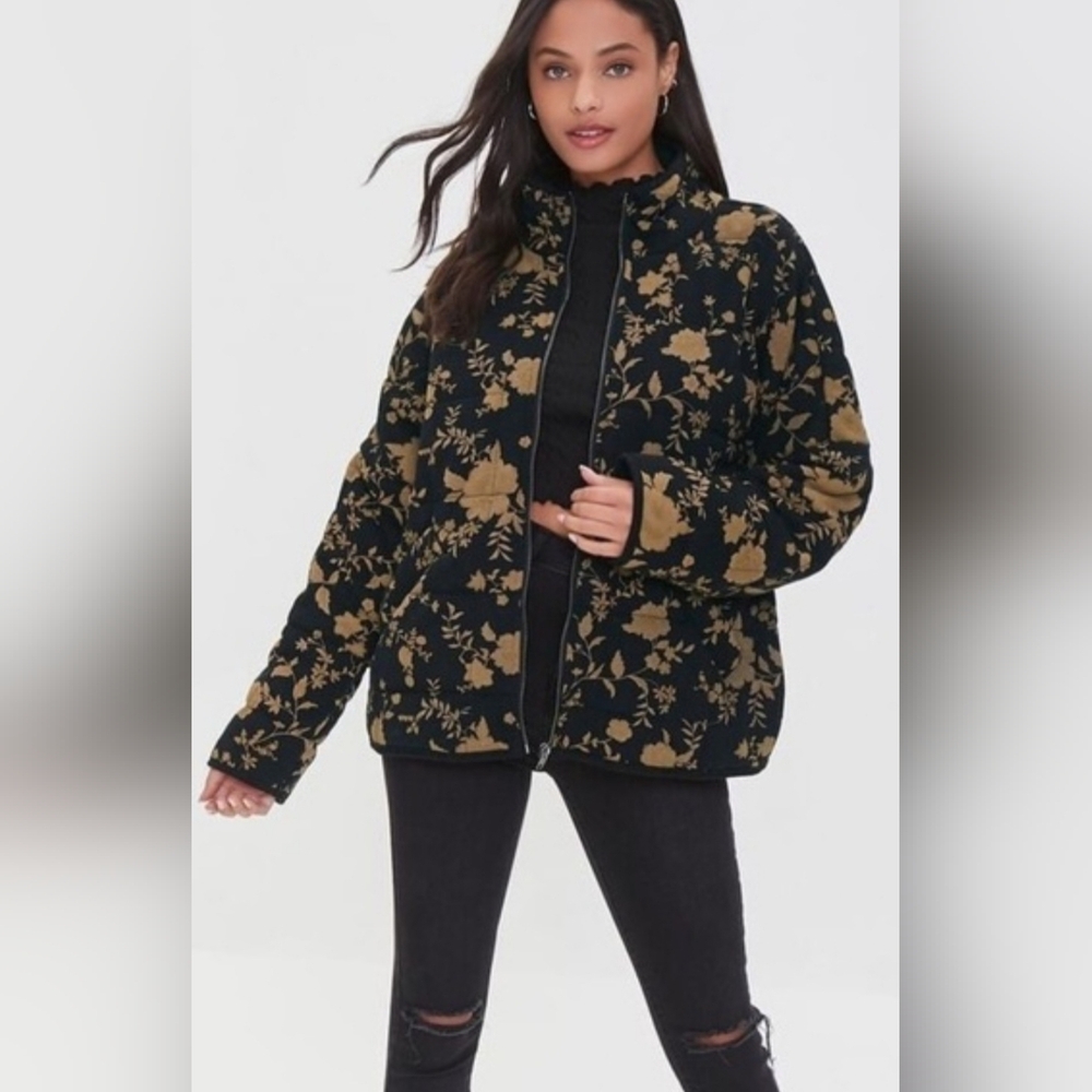Floral Quilted Zip Up Jacket